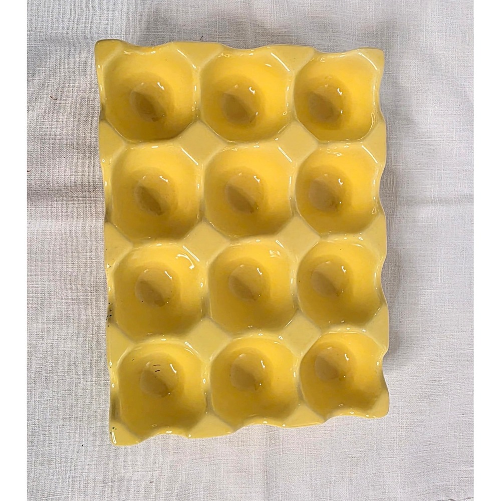 Yellow Ceramic Egg Crate 12 Slot Tray Farmhouse Kitchen Decor Stoneware